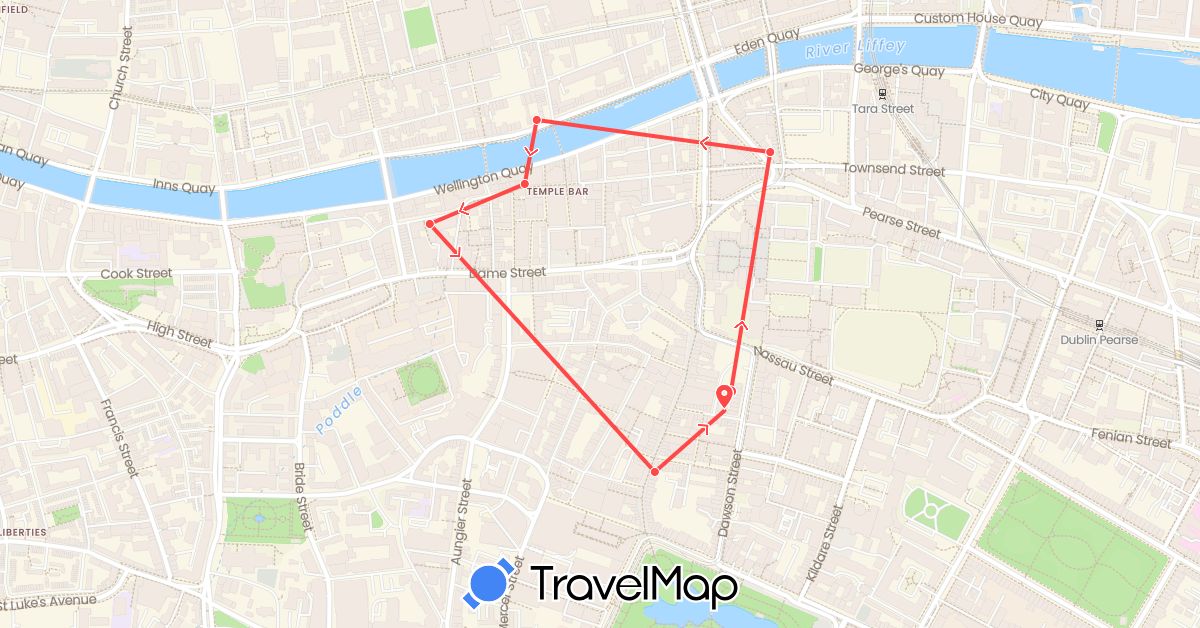 TravelMap itinerary: hiking in Ireland (Europe)